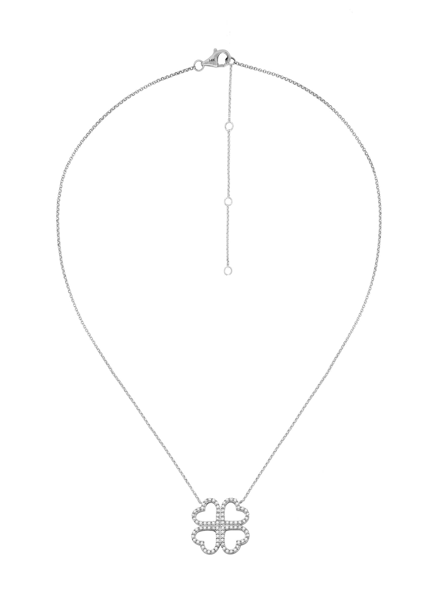 14k White Gold Diamond Clover/Heart Necklace
