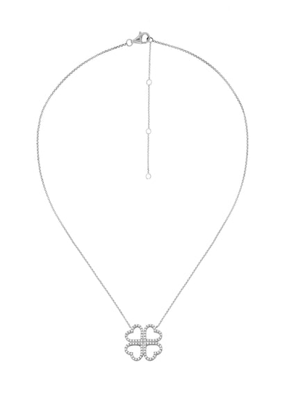 14k White Gold Diamond Clover/Heart Necklace