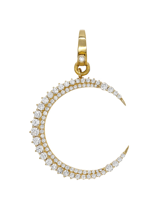 14k Yellow Gold Diamond Large Crescent Moon Lobster Clasp Charm
