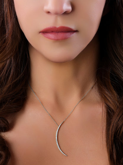 14k White Gold Diamond Large Half Moon Necklace