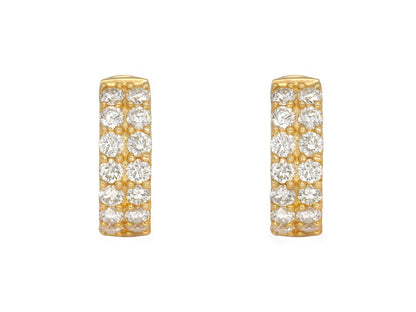 14k Yellow Gold Diamond Double Row Huggie Earrings