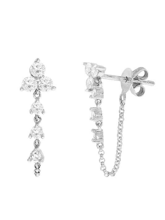 14k White Gold Diamond Triangle Chain Earrings