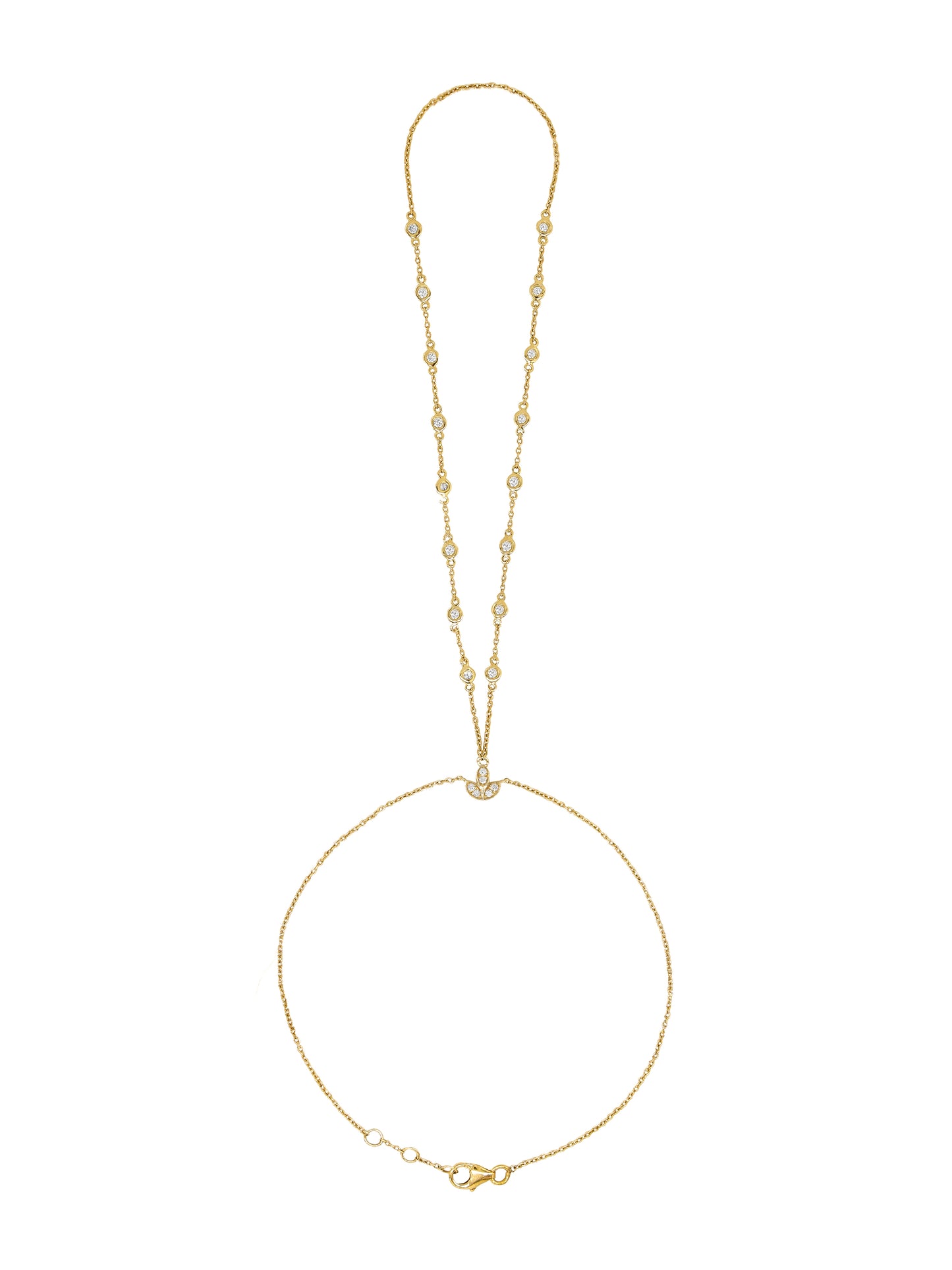 14k Yellow Gold Diamond Bezel Hand Chain