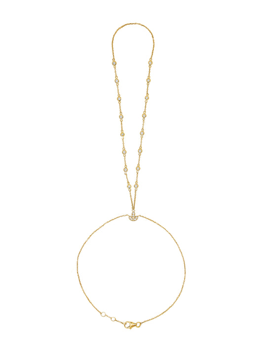 14k Yellow Gold Diamond Bezel Hand Chain