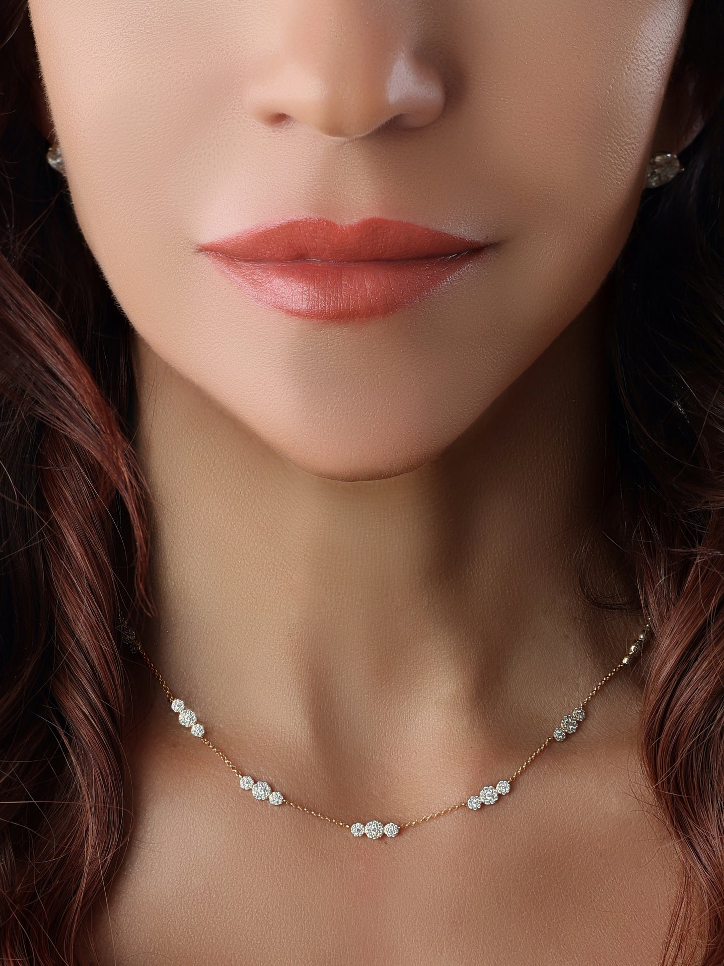 14k Yellow Gold Diamond Triple Pave Necklace