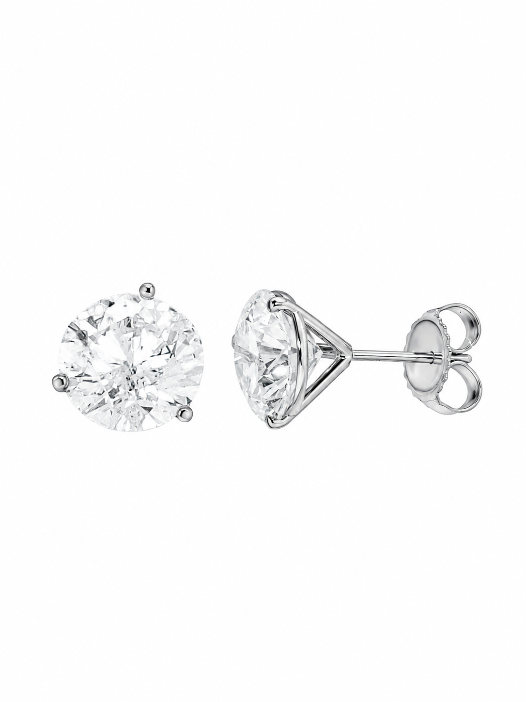 14k White Gold Lab Diamond Three Prong Martini Round Brilliant Stud Earrings