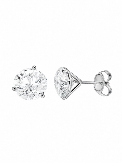 14k White Gold Lab Diamond Three Prong Martini Round Brilliant Stud Earrings