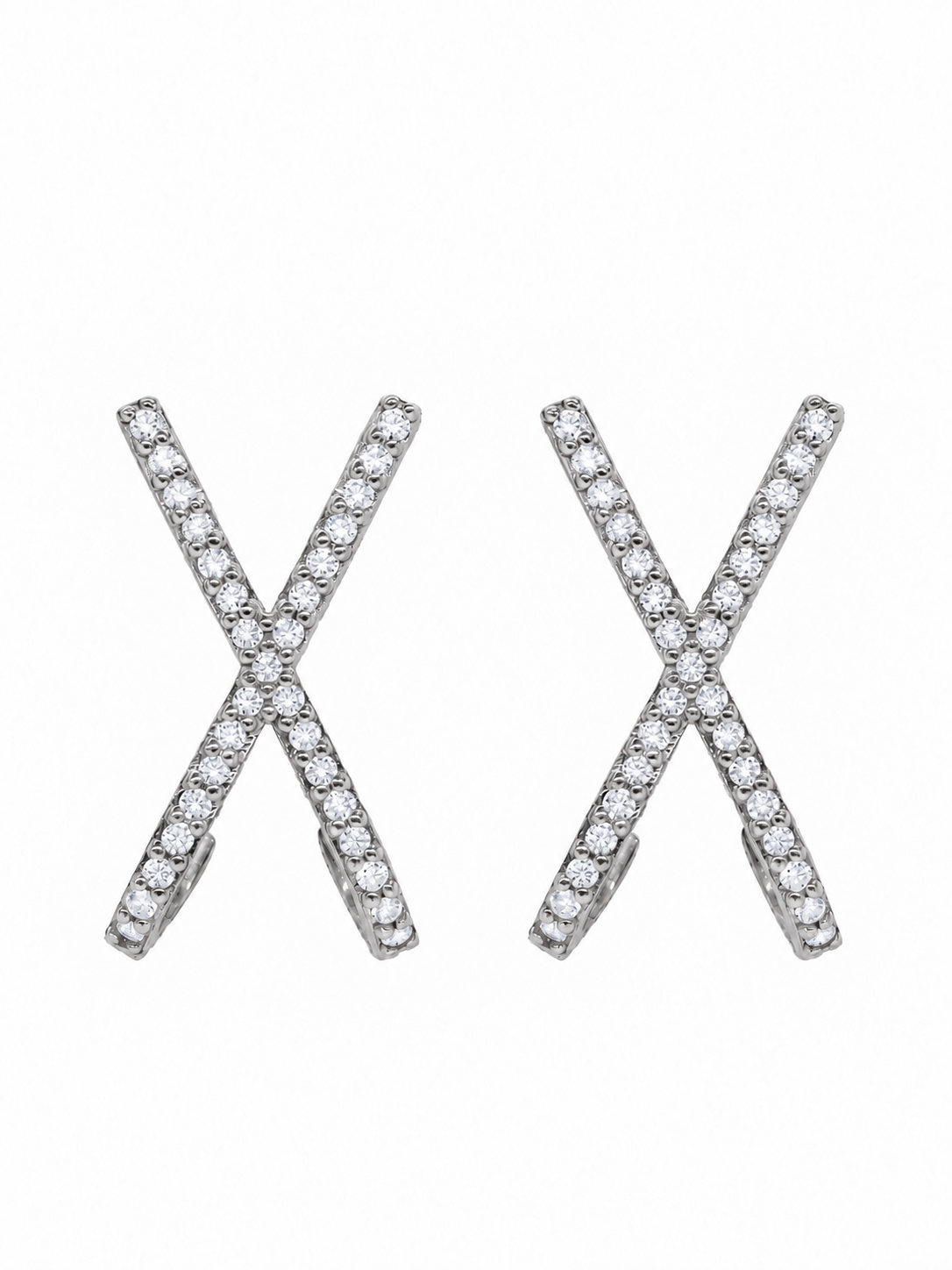 14k White Gold Diamond X Earrings