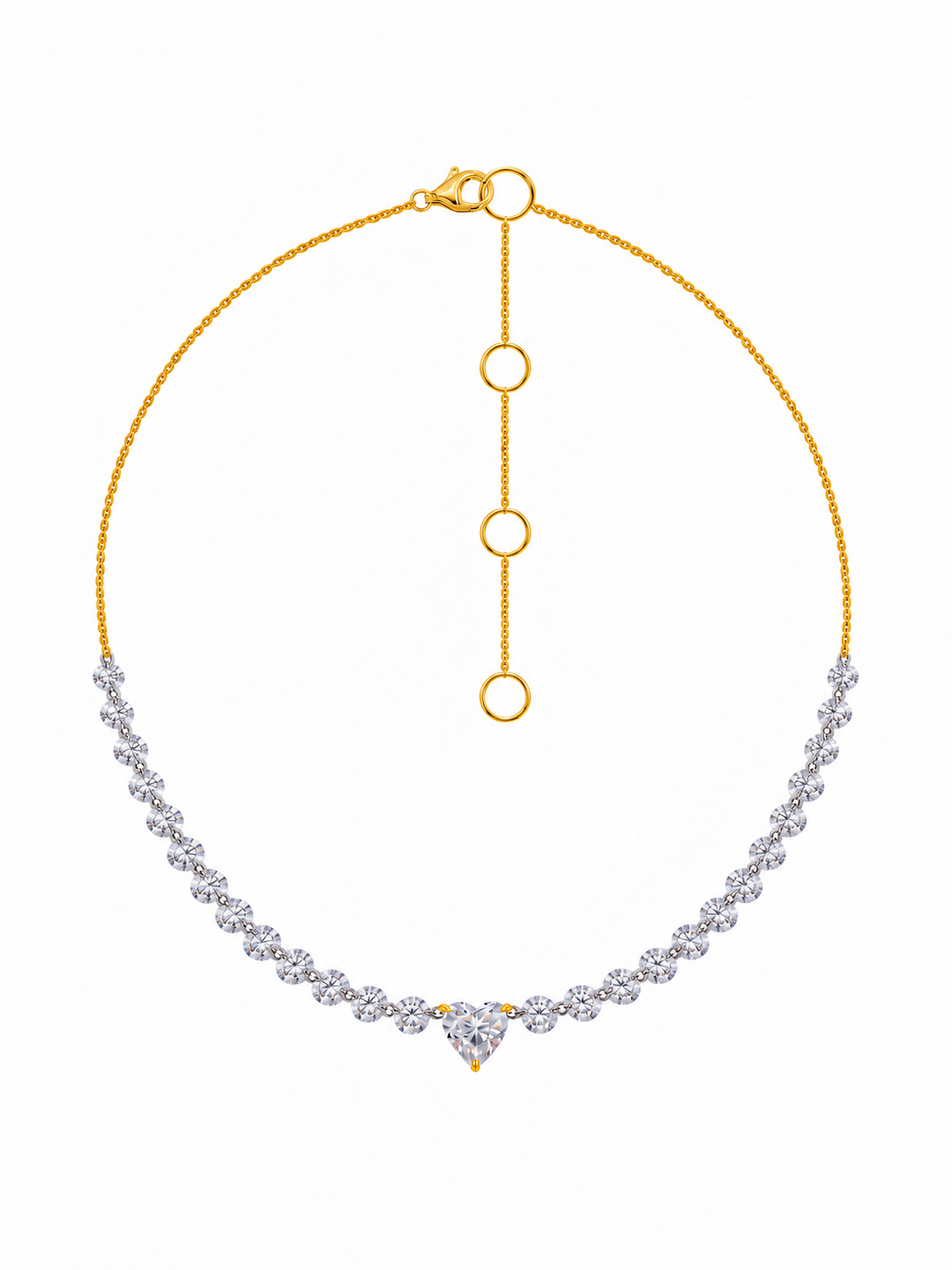 14k Yellow Gold Drill Lab Diamond 26 Row Heart Necklace