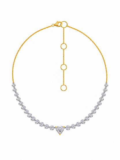 14k Yellow Gold Drill Lab Diamond 26 Row Heart Necklace