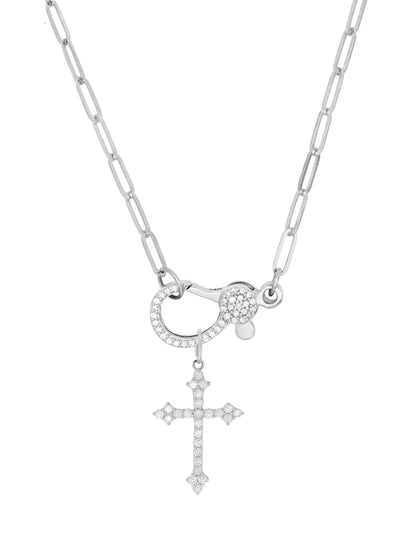 14k White Gold Diamond Large Lobster Clasp Paperclip Necklace