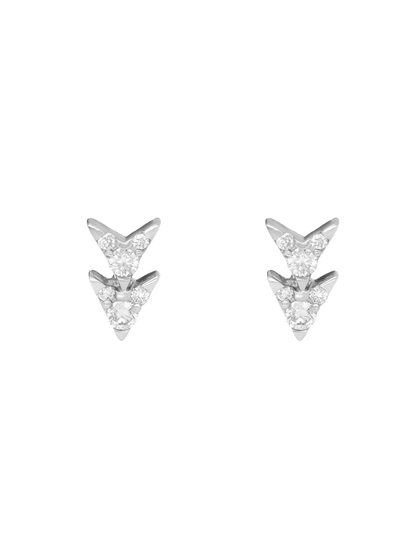 14k White Gold Diamond Double Arrow Earrings