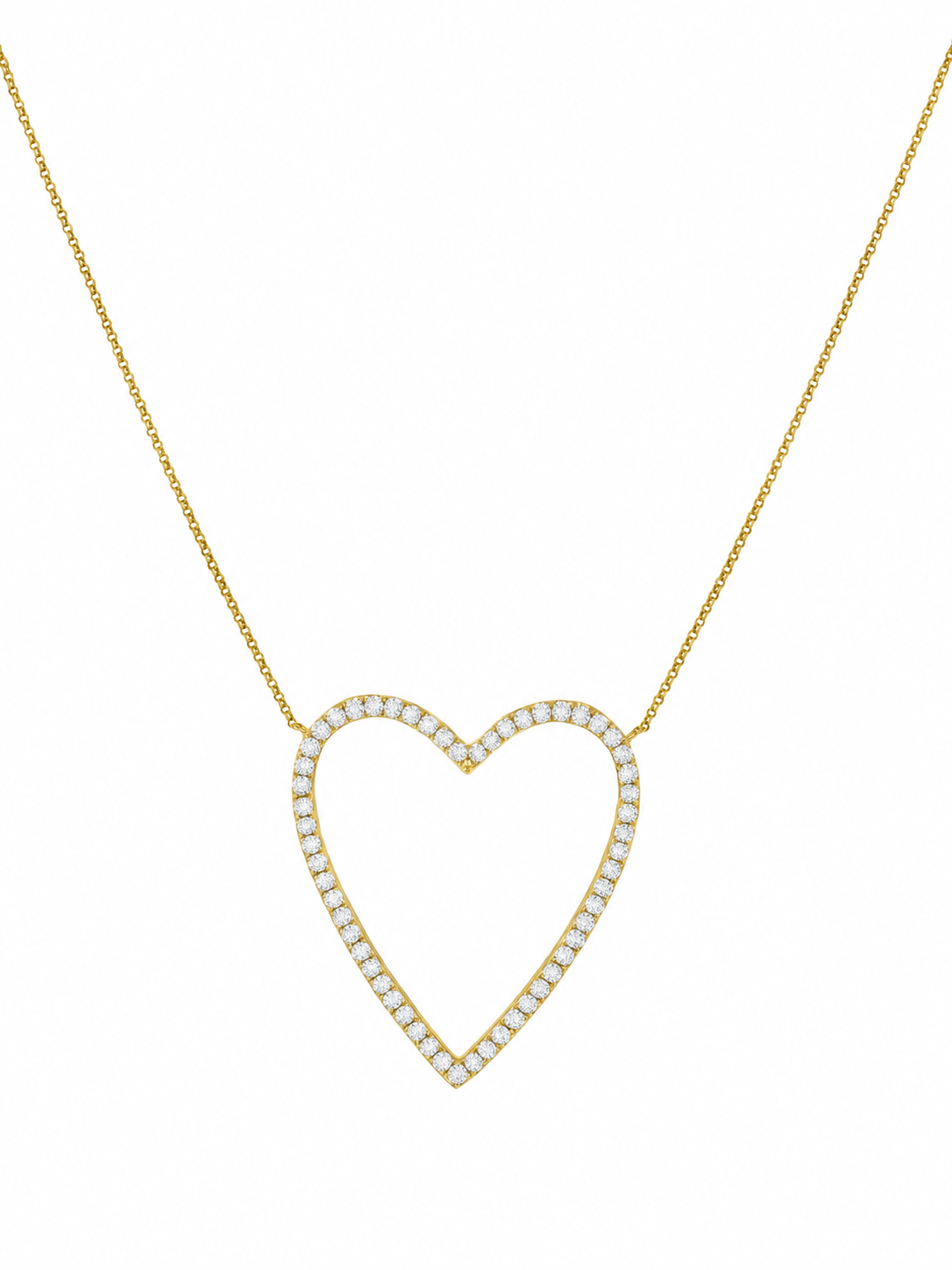 14k Yellow Gold Diamond Large Open Heart Necklace