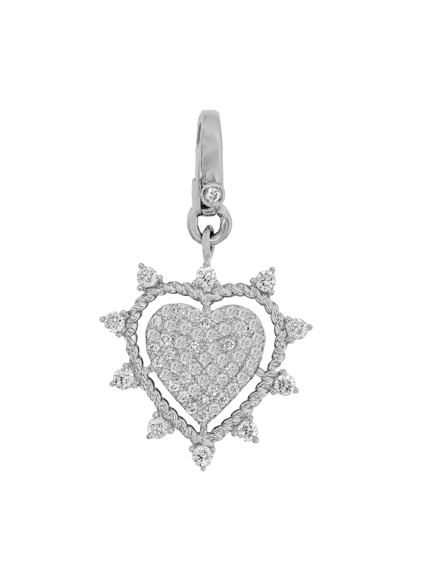 14k White Gold Diamond Sacred Ten Heart Lobster Clasp Charm