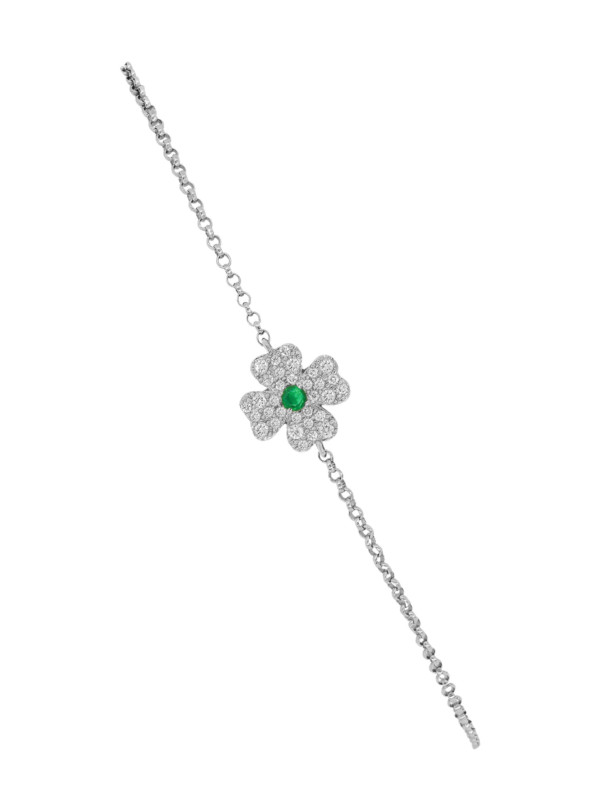14k White Gold Diamond/Emerald Clover Bracelet