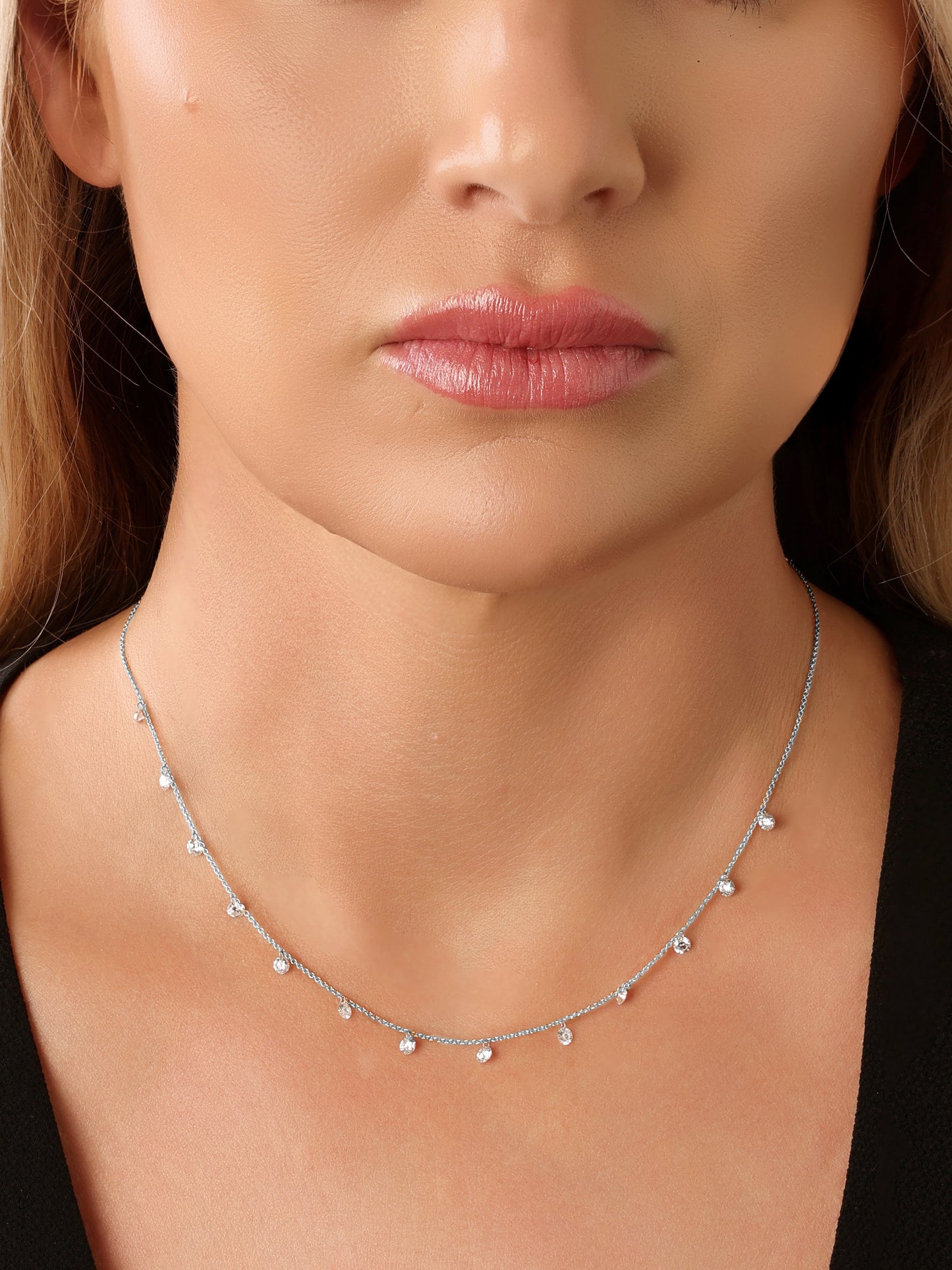 14k White Gold Small Drill Diamond Necklace