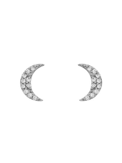 14k White Gold Diamond Moon Stud Earrings