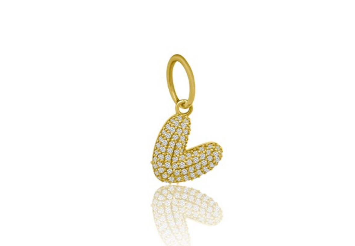 14k Yellow Gold Diamond Bubble Letter Charm