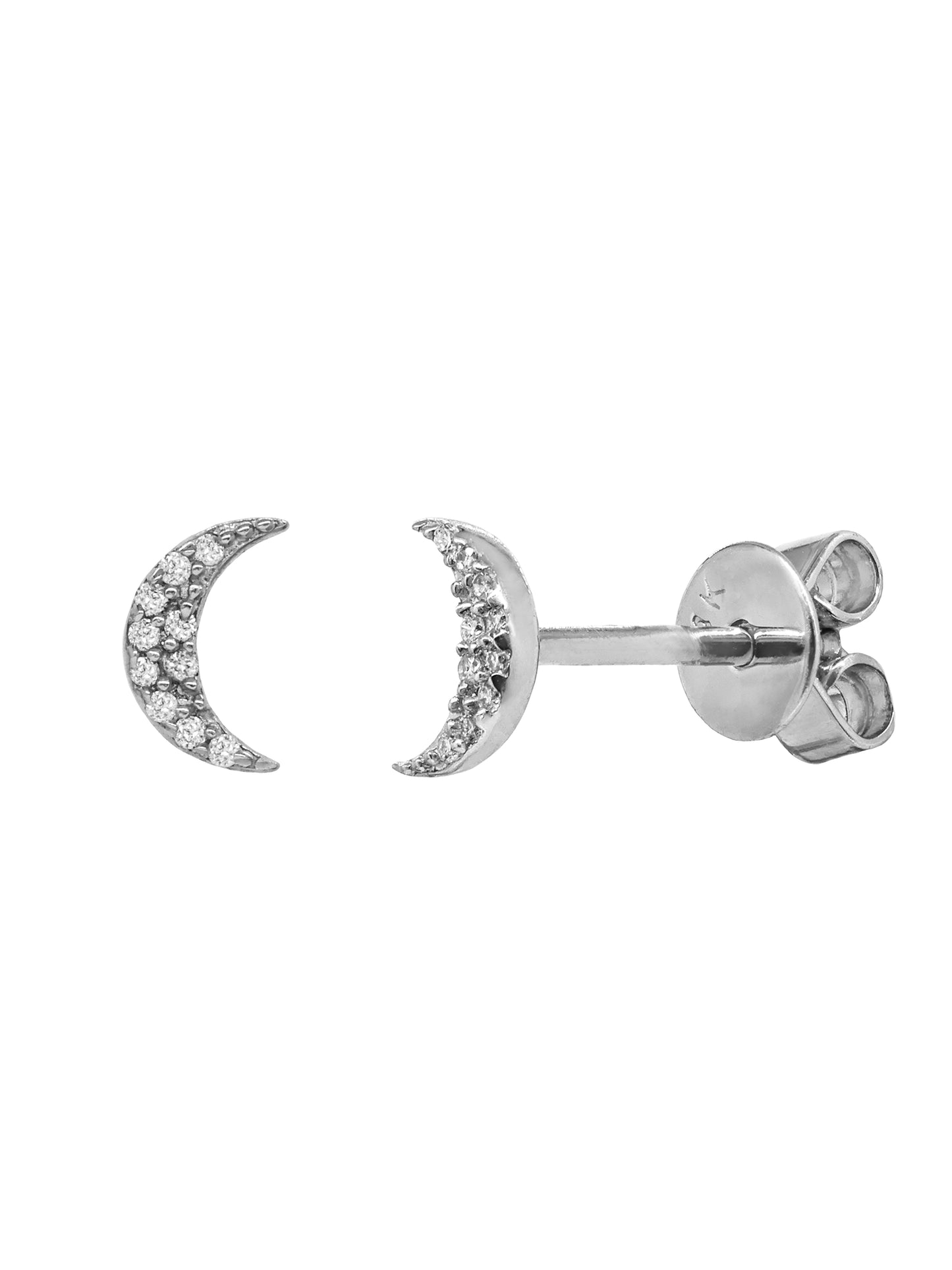 14k White Gold Diamond Moon Stud Earrings