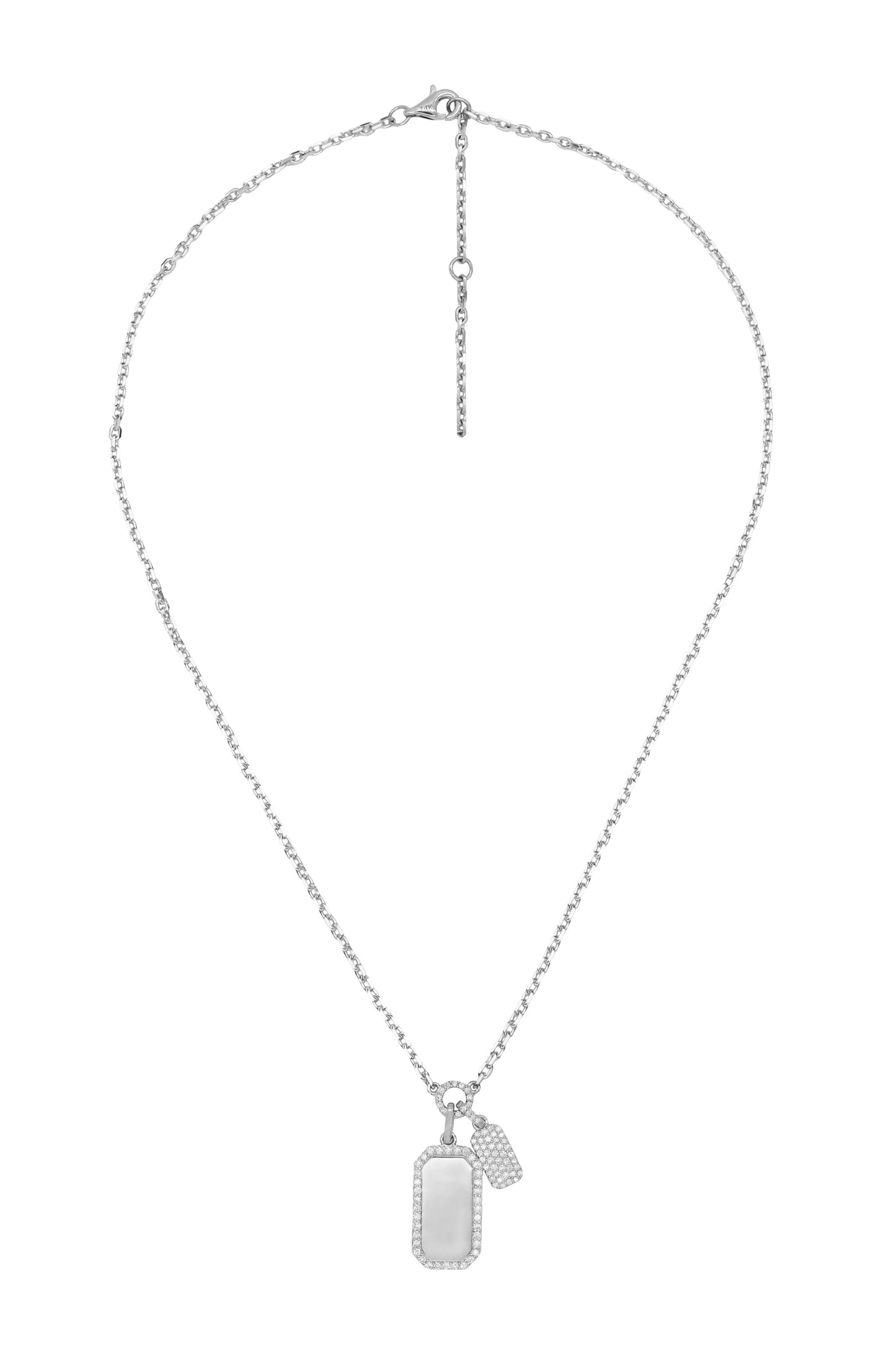14k White Gold Diamond Double Dog Tag Necklace