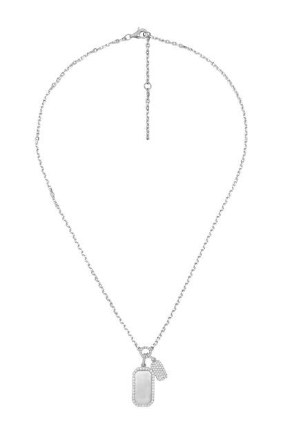 14k White Gold Diamond Double Dog Tag Necklace