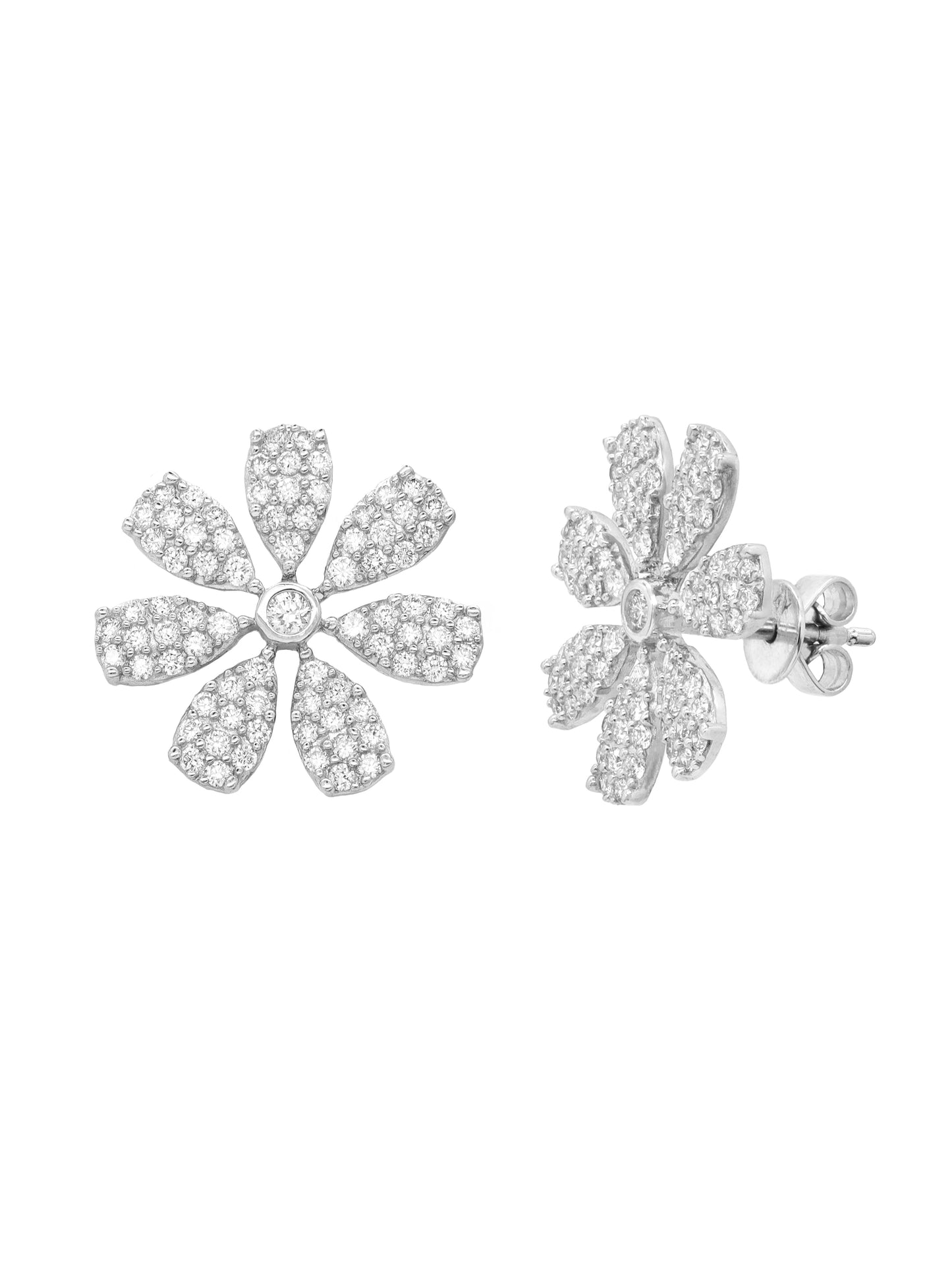 14k White Gold Diamond Daisy Earrings
