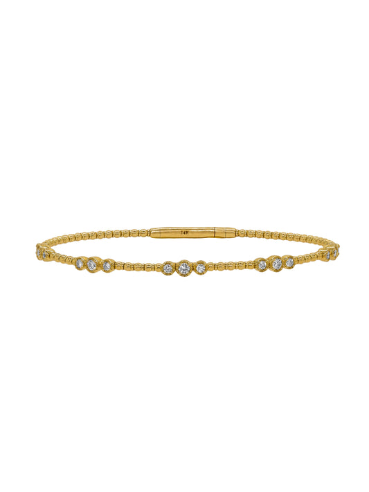 14k Yellow Gold Triple Diamond Flexible Bangle