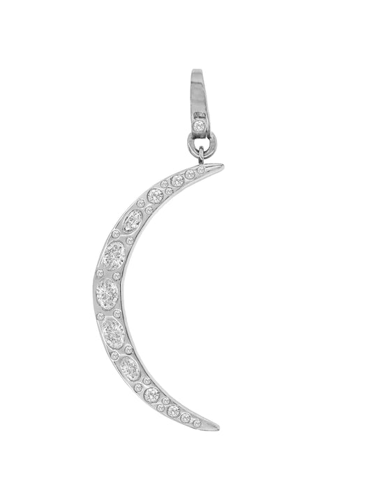14k White Gold Lab Diamond Large Half Moon Lobster Clasp Charm