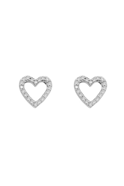 14k White Gold Diamond Open Heart Earrings