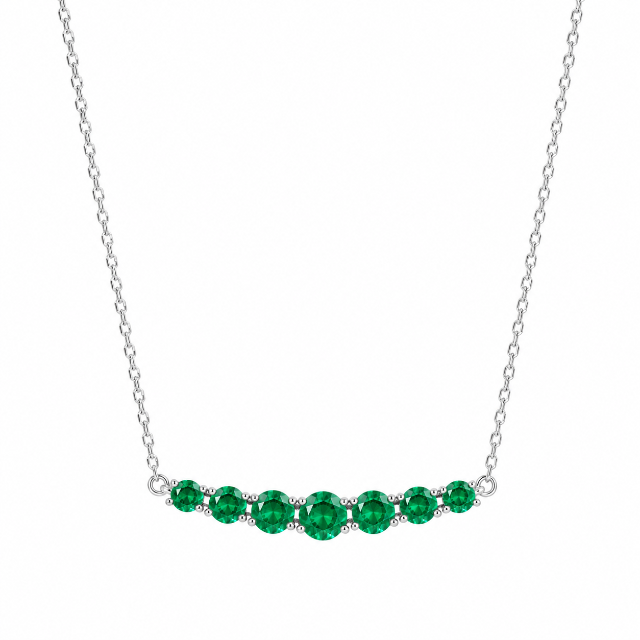 14k White Gold Lab Emerald Bar Necklace