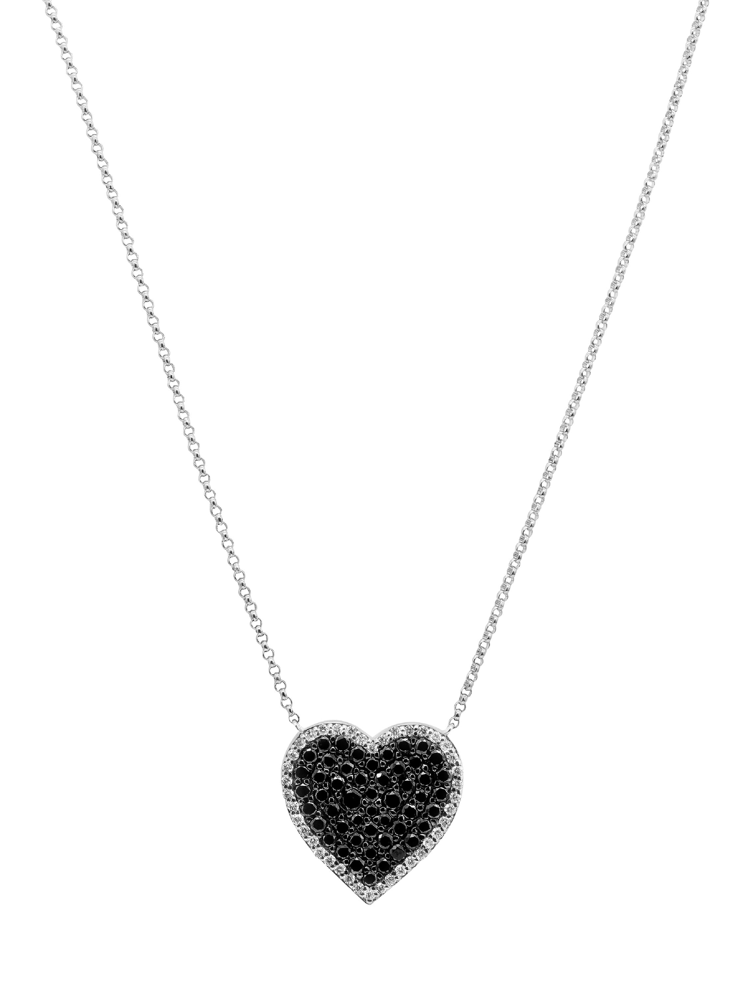 14k White Gold Black Diamond Heart Necklace