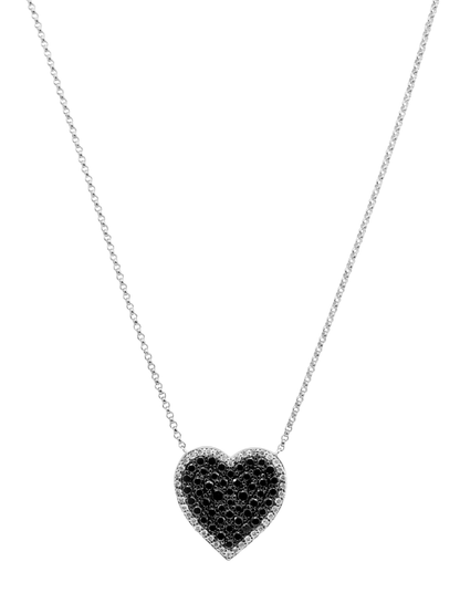 14k White Gold Black Diamond Heart Necklace