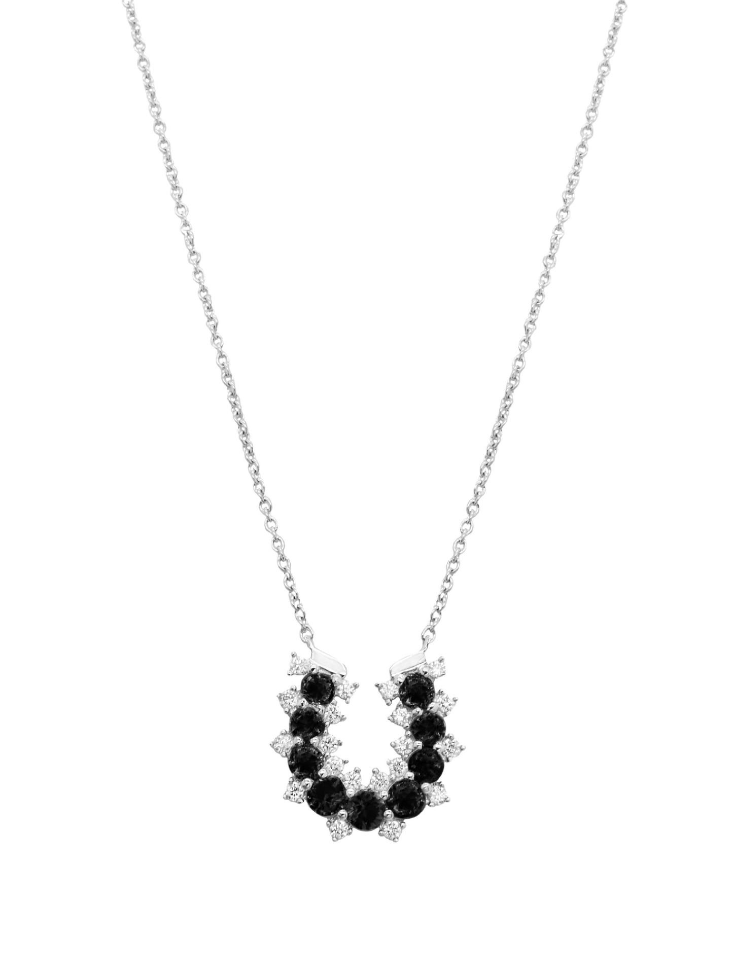 14k White Gold Black Diamond/Lucky Horseshoe Necklace