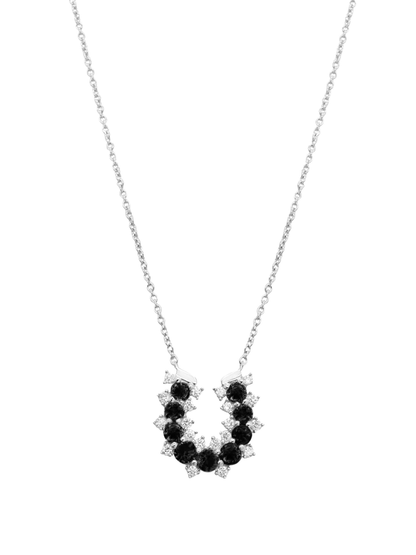 14k White Gold Black Diamond/Lucky Horseshoe Necklace