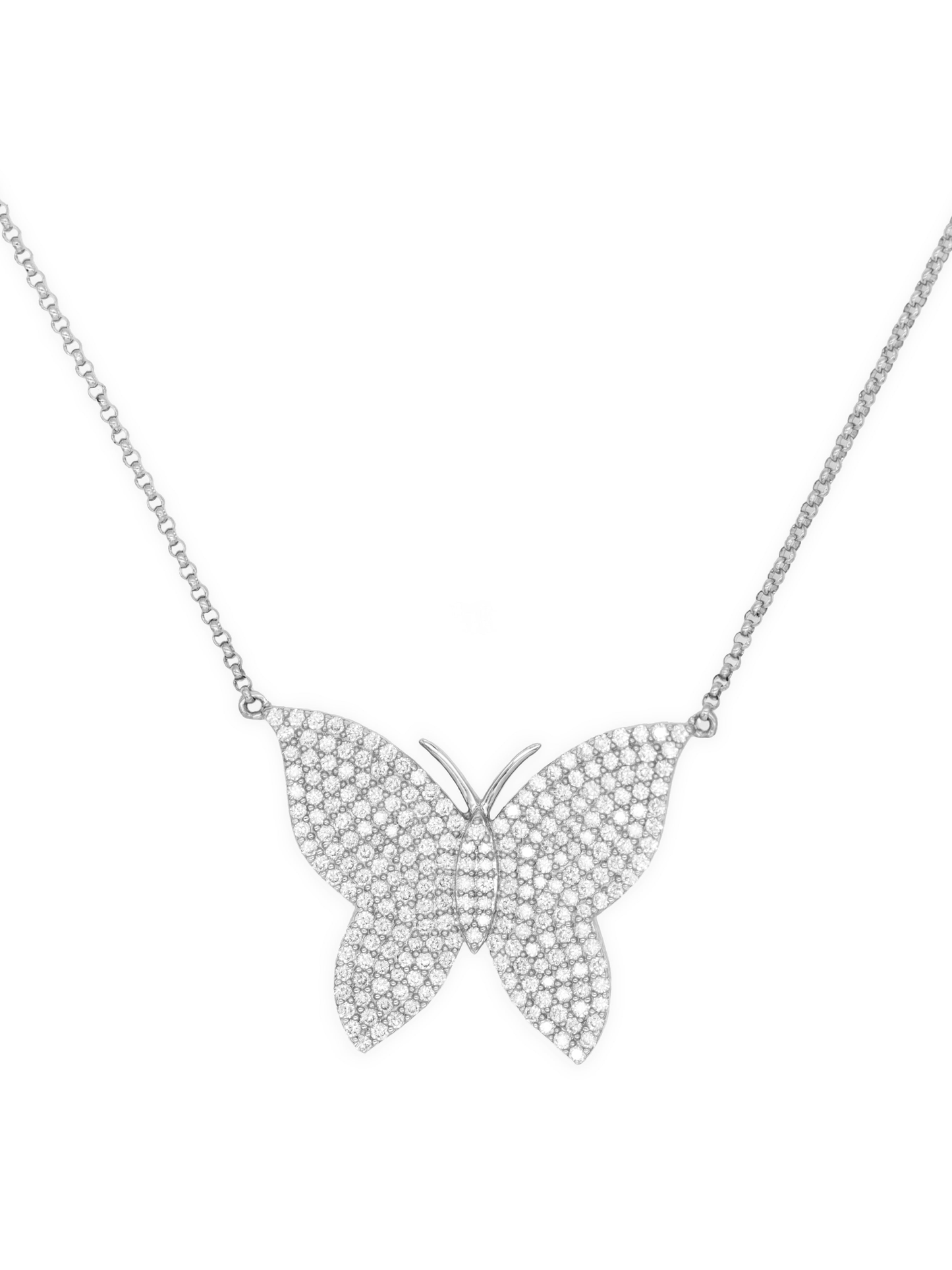 14k White Gold Diamond Large Butterfly Necklace
