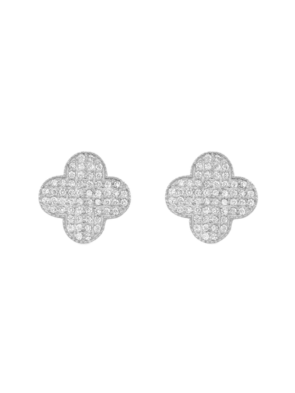 14k White Gold Diamond Clover Earrings