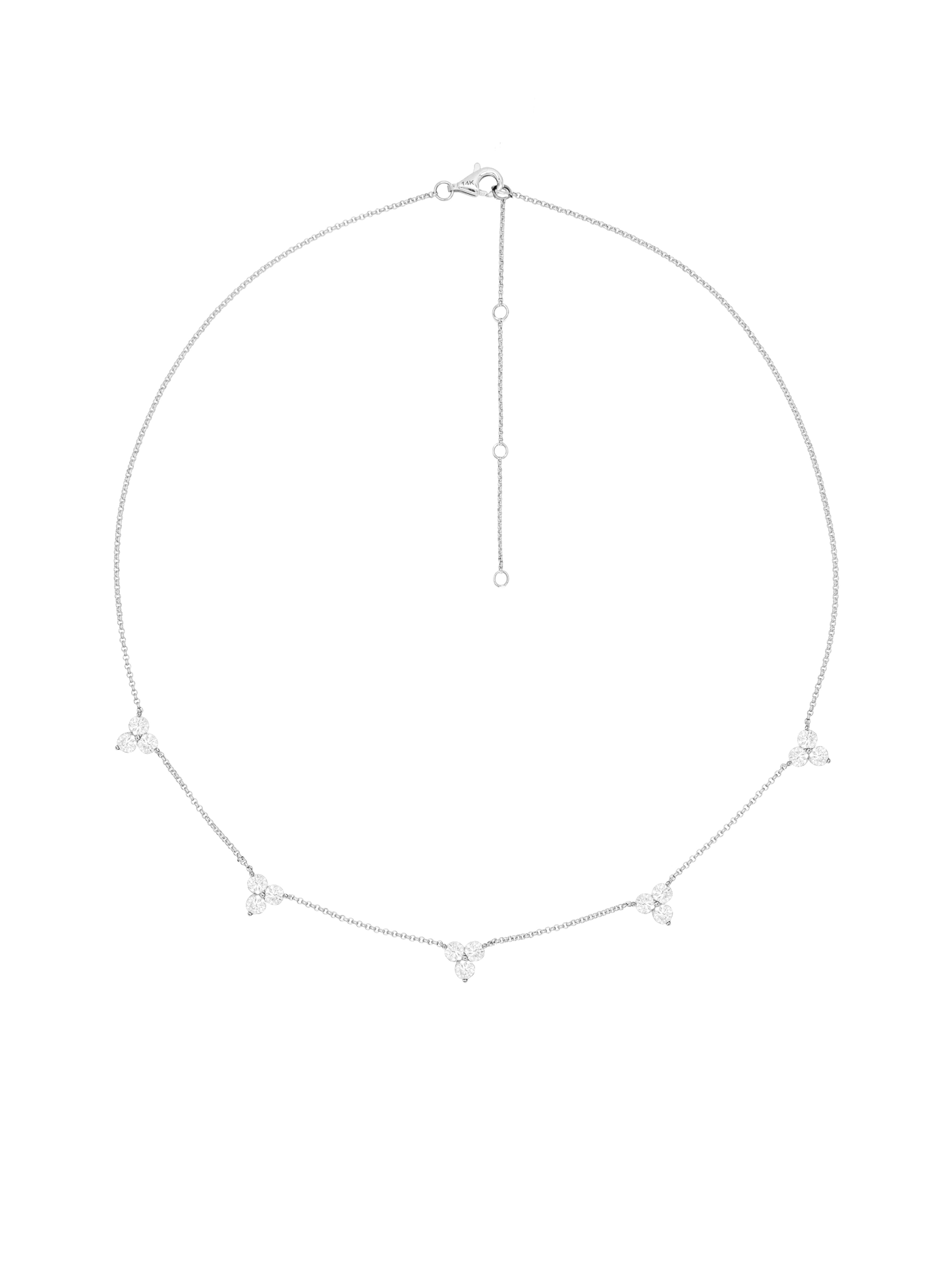 14k White Gold Diamond Five Triangle Necklace