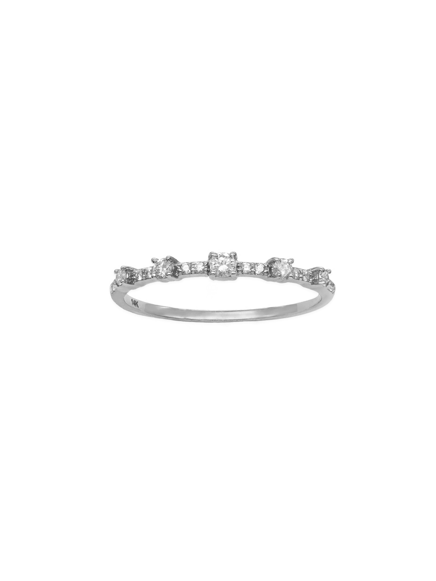 14k White Gold Diamond Graduated Single Prong Ring
