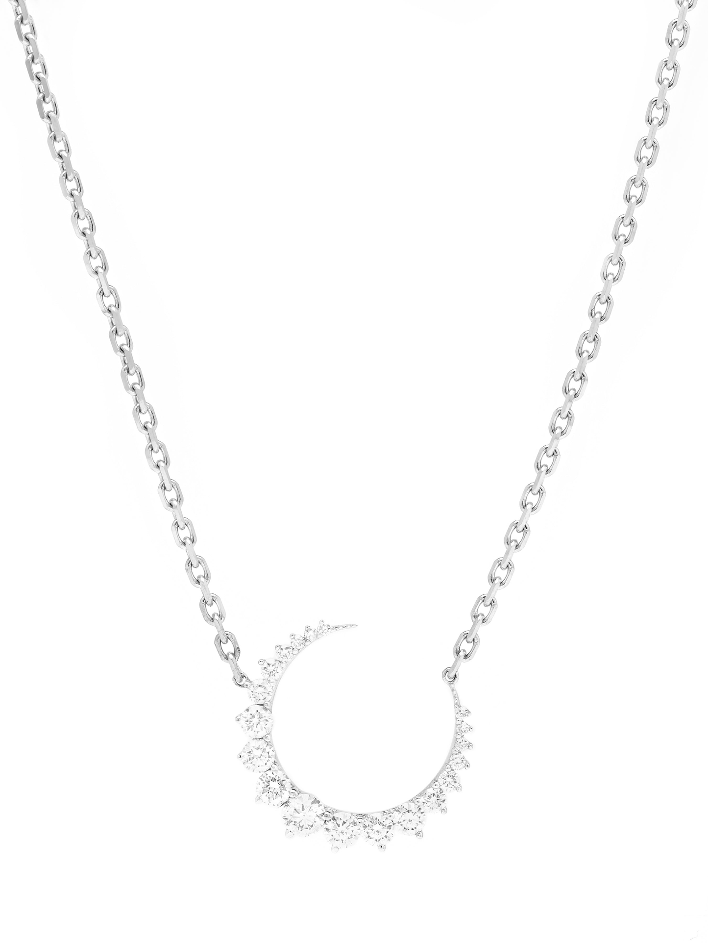 14k White Gold Diamond Half Moon Necklace
