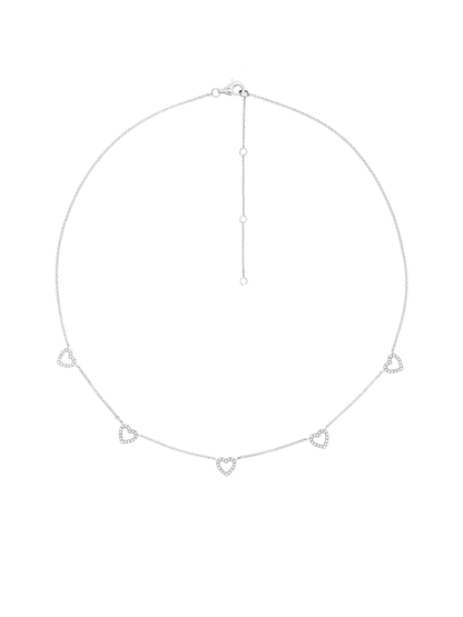14k White Gold Diamond 5 Heart Necklace
