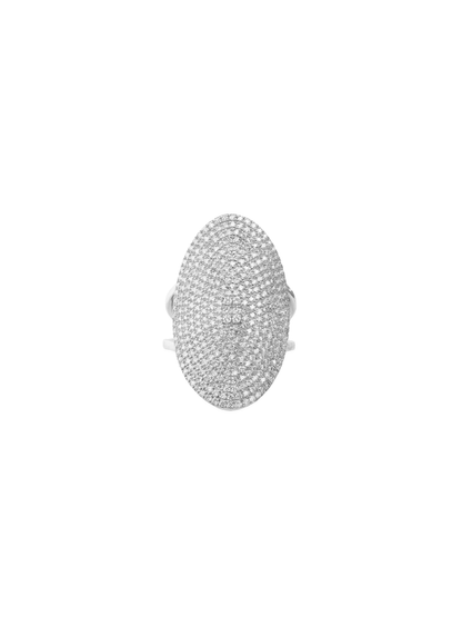14k White Gold Diamond Large Oval Pave Ring