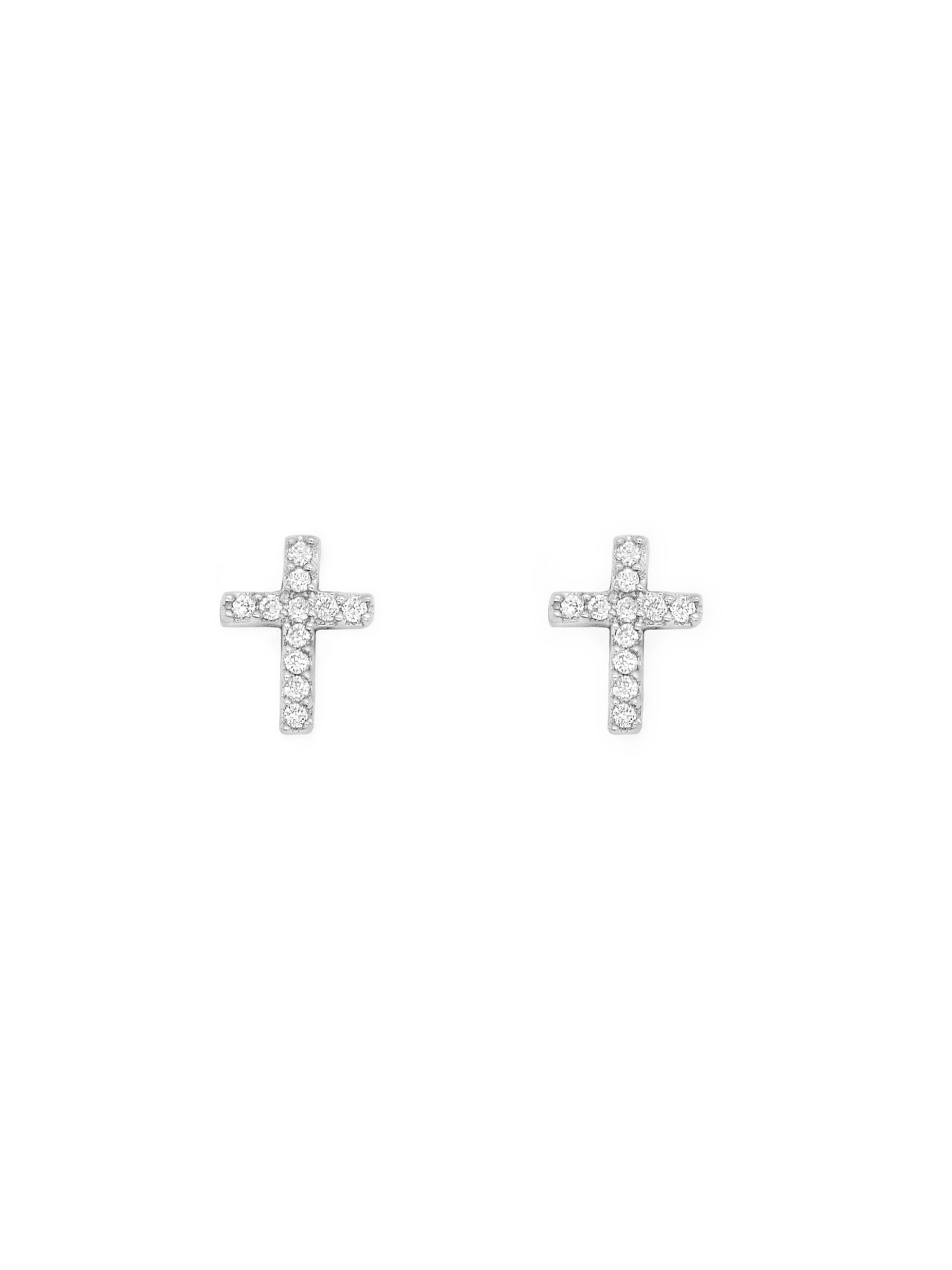 14k White Gold Diamond Mini Cross Earrings