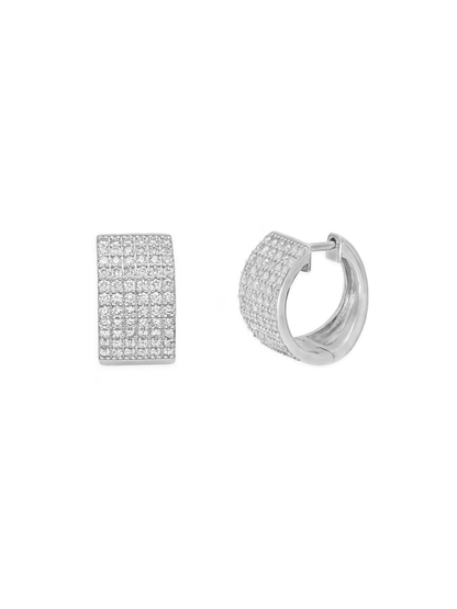 14k White Gold Diamond Pave 6 Row Huggie Earrings