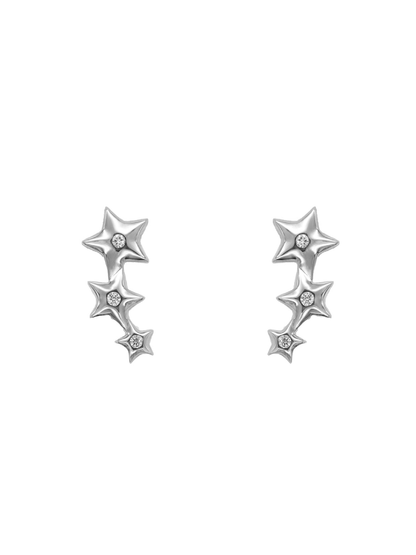 14k White Gold Diamond Star Crawler Earrings