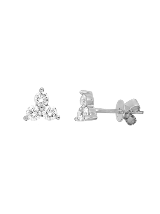 14k White Gold Diamond Triangle Cluster Earrings