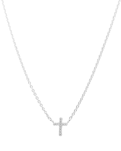 14k White Gold Diamond Mini Cross Necklace