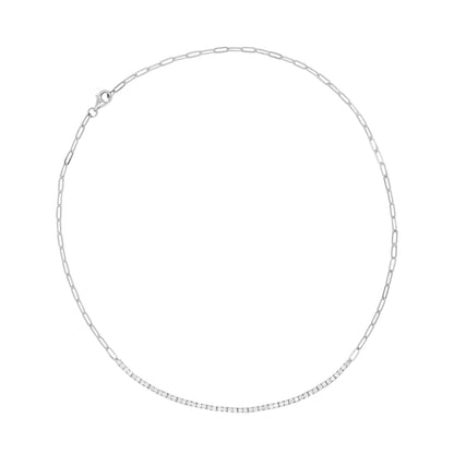 14k White Gold Diamond Tennis Paperclip Necklace
