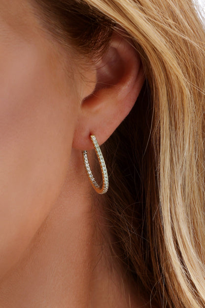 14k Yellow Gold Diamond Oval Hoop Earrings