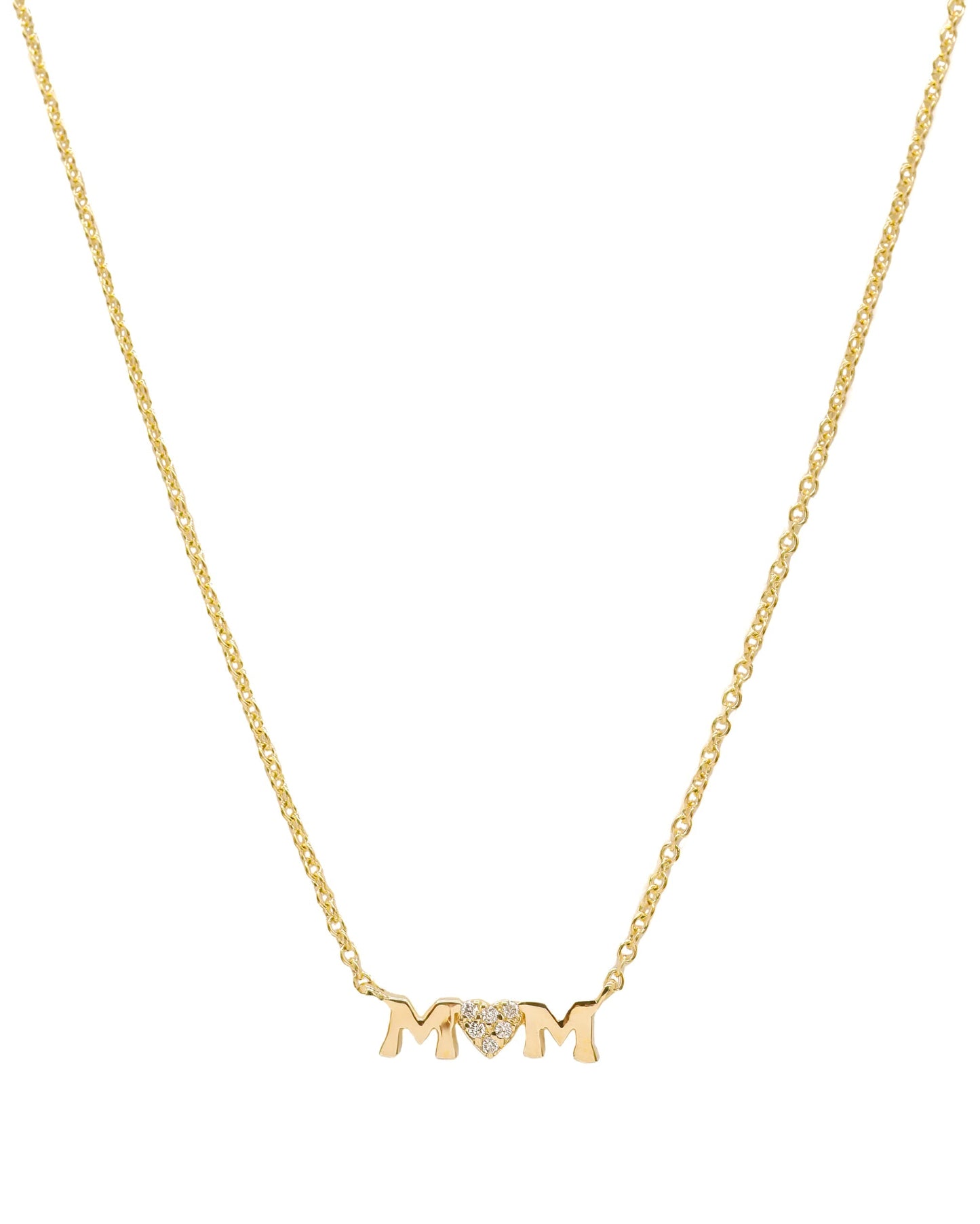 14k Yellow Gold Diamond Mom Necklace