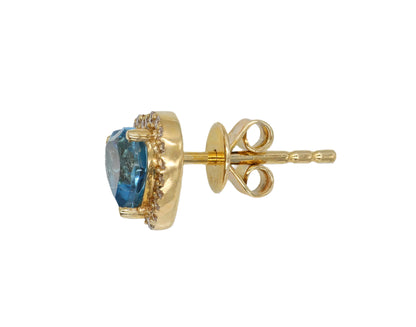 14k Yellow Gold Diamond Blue Topaz Heart Earrings